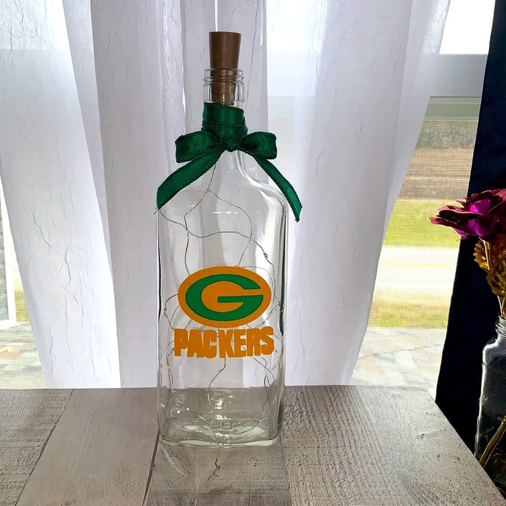Hand Crafted, up-cycled Green Bay Packers Spirit Bottle Lantern